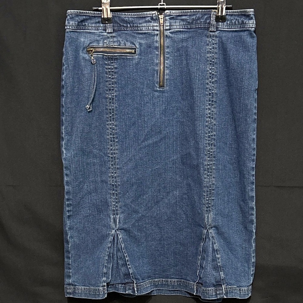 Doncaster Sport Blue Denim Pencil Skirt Front Zip Inverted Pleats Size 10